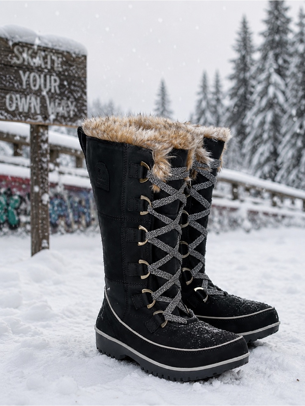 SOREL Sorel Tivoli High II Premium Black Suede Leather Fur Lined Tall Boots Sz 8